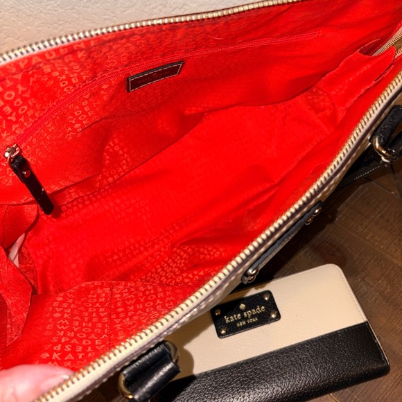 Kate Spade New York Leather Satchel & Matching Wallet Set Black Cream - Picture 5 of 5